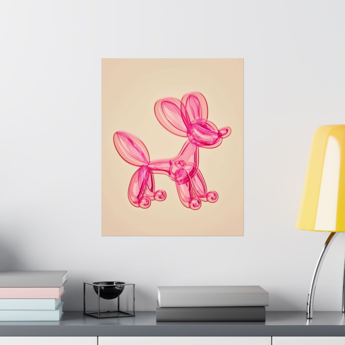 Póster Artpop con perro con globo rosa: decoración de pared moderna y caprichosa