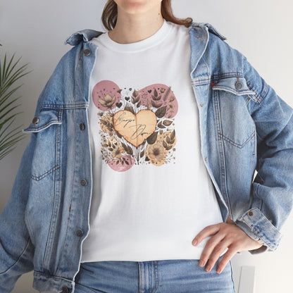 Vintage boho-style t-shirt featuring a heart-shaped aged paper design with artistic bohemian elements. This retro-inspired Carpe Diem tee is perfect for free spirits and those who embrace life's moments in style.