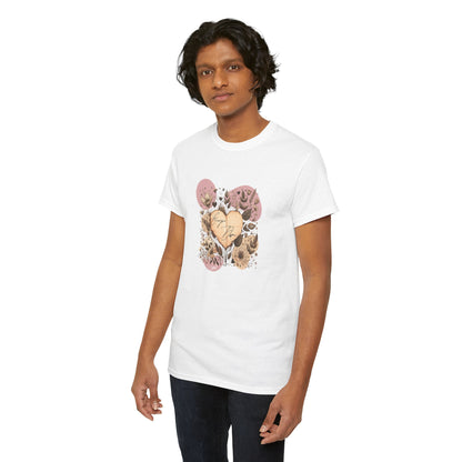 Vintage boho-style t-shirt featuring a heart-shaped aged paper design with artistic bohemian elements. This retro-inspired Carpe Diem tee is perfect for free spirits and those who embrace life's moments in style.