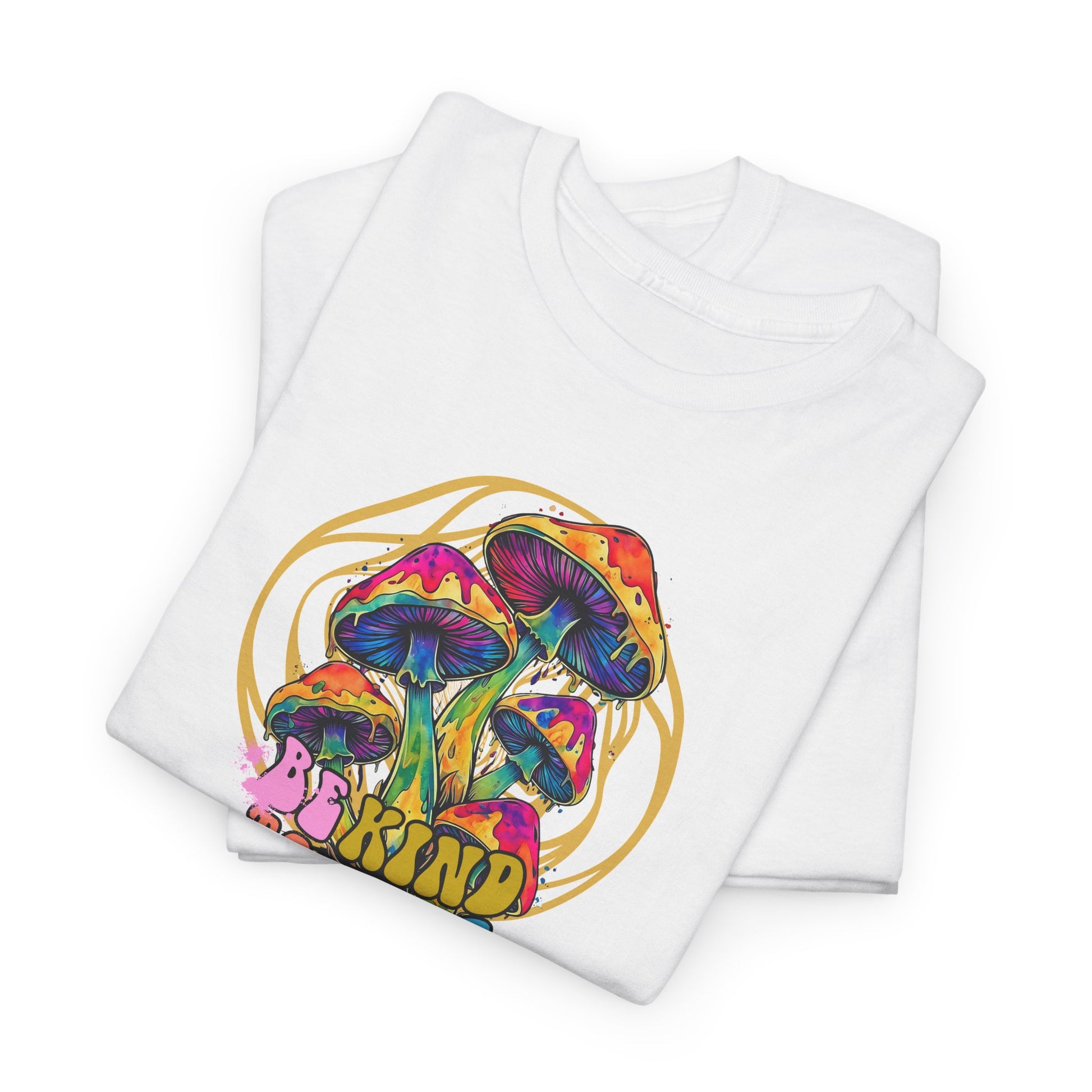 Psychedelic Mushroom T-Shirt featuring a vibrant trippy hippie design with colorful mushrooms and cosmic vibes—ideal for fans of psychedelic art and positive energy.